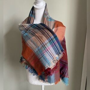 Multicolor Plaid Fringe Scarf